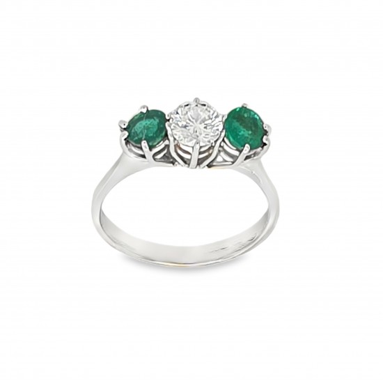 Pre Owned 18ct White Gold Emerald and Diamond Ring ZB401